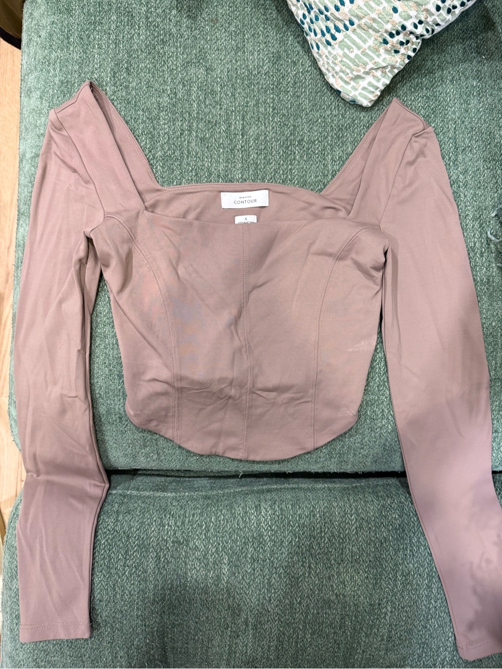 Aritzia Contour Reframe Bustier - Mauve Square-Neck Long Sleeve Crop Top